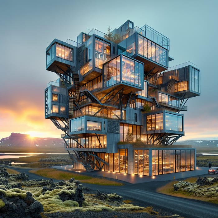 Unique Three-Floor Architectural Building in Icelandic Landscape