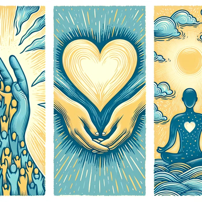 Illustrating Self-Compassion: Kindness, Humanity, Mindfulness in Light Blue