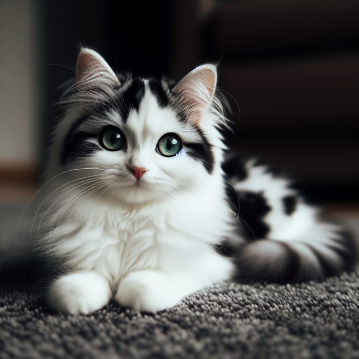 Adorable Black and White Cat on Soft Carpet