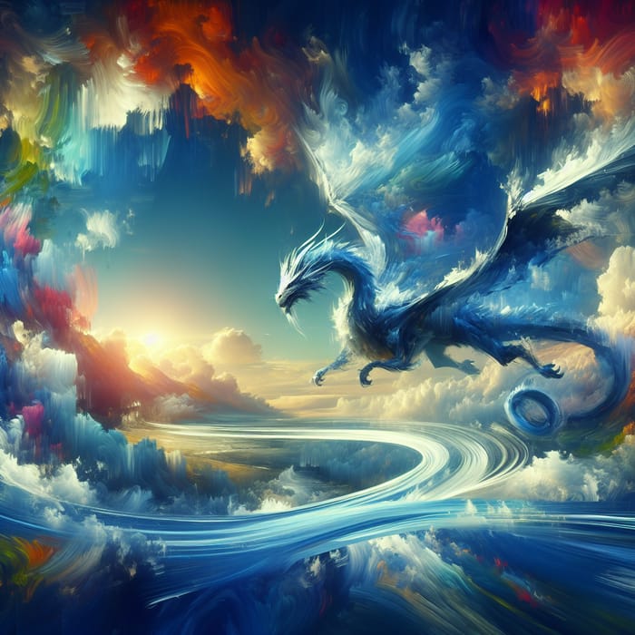 Majestic Dragon Artwork: Vibrant Sky Soar Fantasy