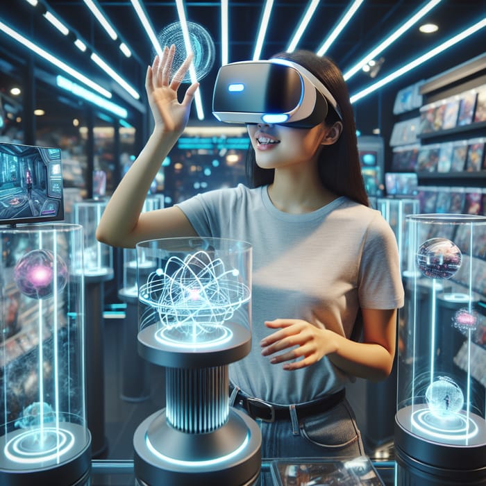 Girl Shopping for Virtual Reality Games in Future
