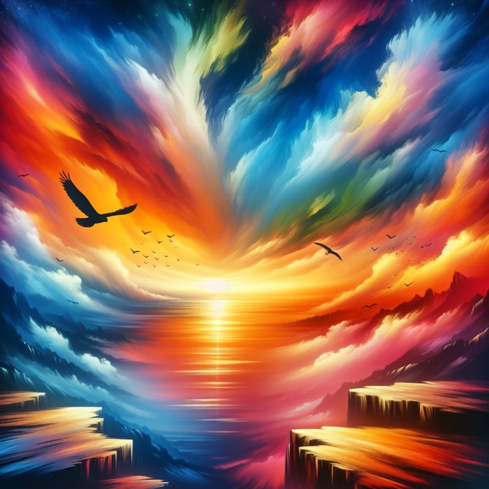 Symphony of Freedom: Bird Soaring in Vibrant Sky