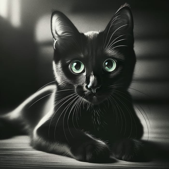 Vintage Black Cat Portrait | Retro Image Photography