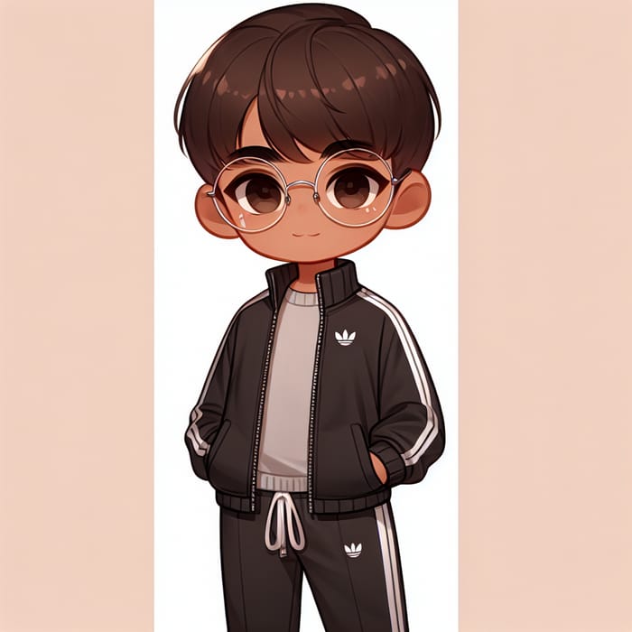 Stylish Brown-Skinned Boy in Nike Tracksuit & Silver Glasses