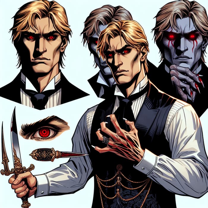 Malkavian Clan Vampire Character with Blonde Hair and Dual Daggers