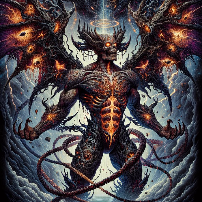 Exquisite Dark Fantasy Illustration of Demonic Spawn Symbiote with Multilayered Wings