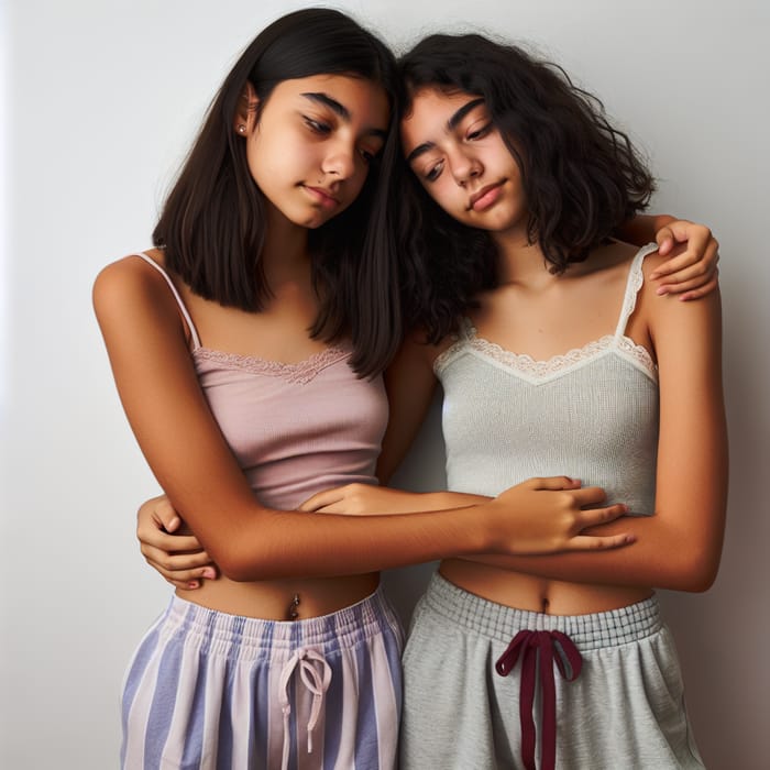 Teenage Lesbian Couple in Lingerie Pose, AI Art Generator