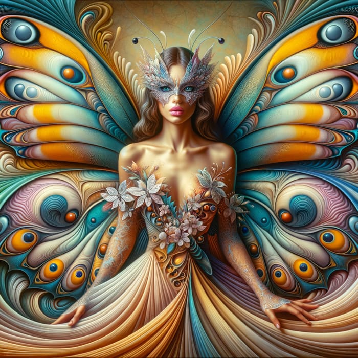 Dreamlike Portrait of a Woman with Butterfly Wings in Vibrant Colors