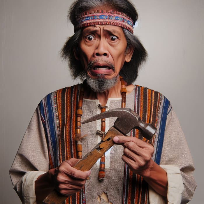 Filipino Indigenous Man with Broken Hammer