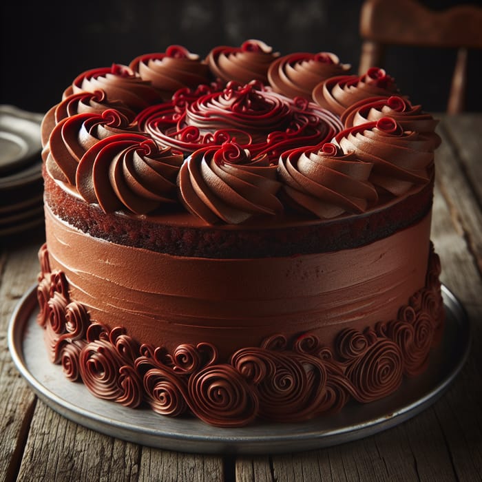 Decadent Chocolate Cake with Red Swirls | Sensory Delight