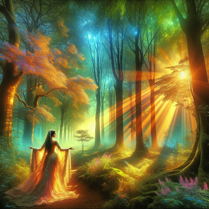 Enchanting Forest Dream with Graceful Woman - Inspired by Thomas Kinkade