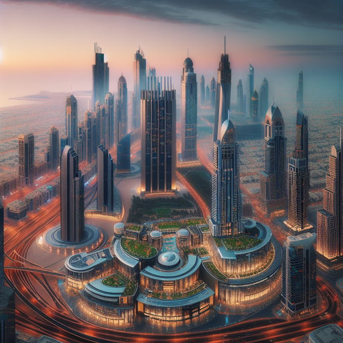 Stunning Dubai Skyline at Dawn | Modern Architecture & Green Spaces
