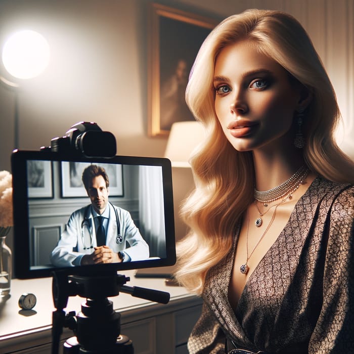 Blonde Psychologist and Doctor Teleconsultation - Elegant and Sophisticated Scene