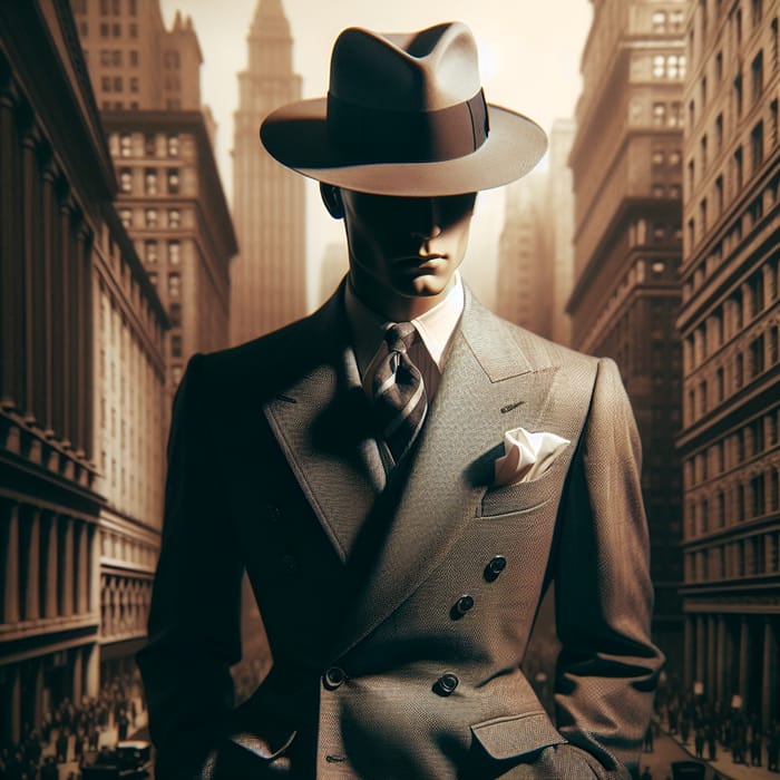 Distinguished 1930s Gentleman in Classic Suit & City Skyline