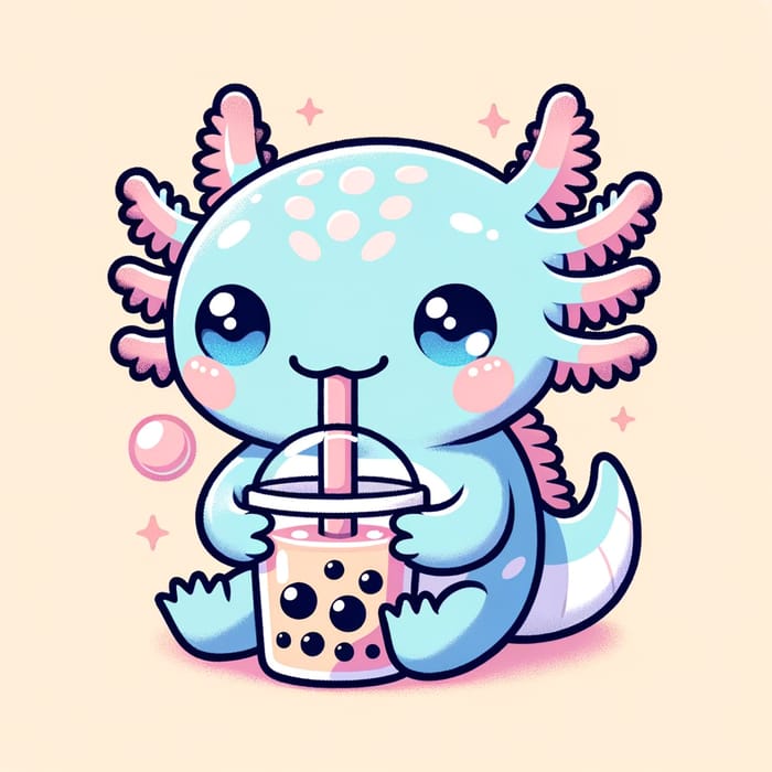 Lovable Axolotl Kawaii Bubble Tea Illustration for T-shirt Prints