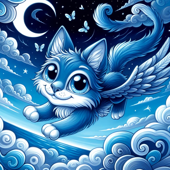 Blue Cat Flying in the Sky