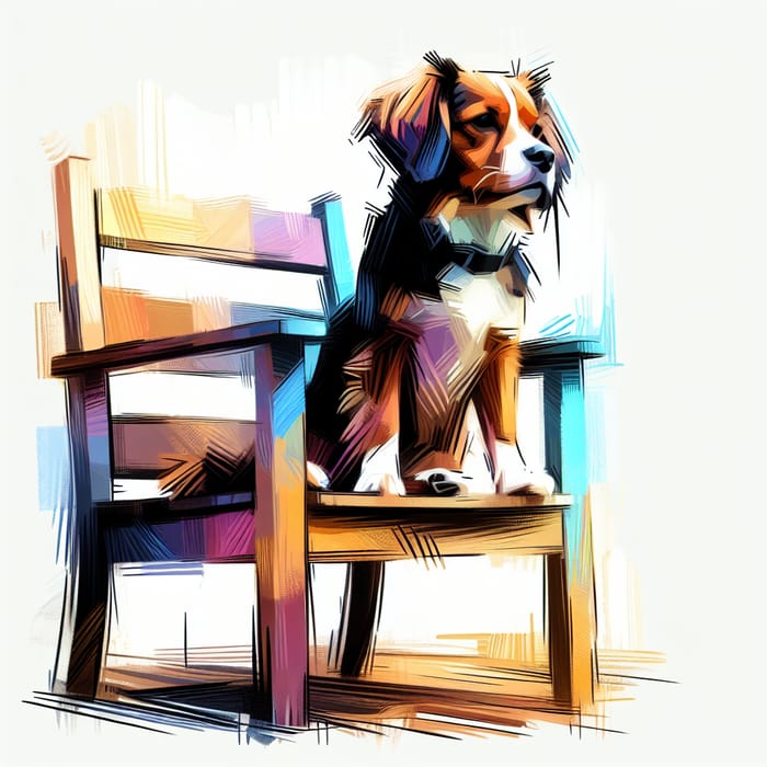 Vibrant Cartoon Dog Sitting on Chair, Nature-Inspired