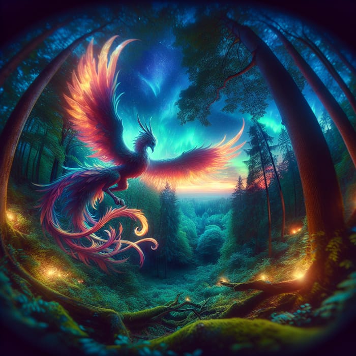 Enchanted Forest Scene at Dusk | Mythical Creature in Mid-Flight