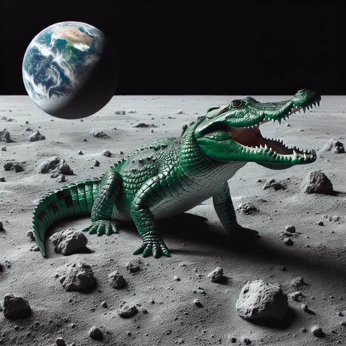 Crocodile on the Moon | Lunar Landscape with Earth View