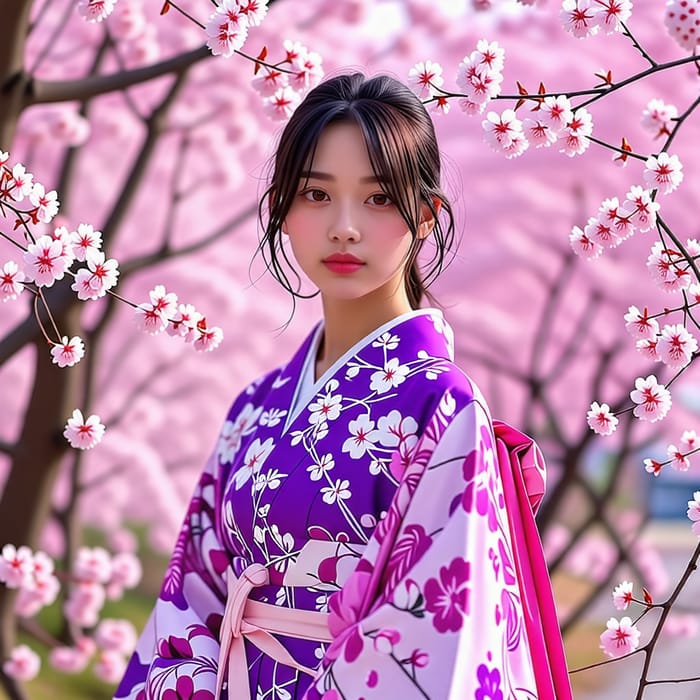 Anime-inspired Kimono Photoshoot with Cherry Blossom Trees