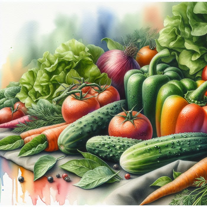 Vibrant Watercolor Fresh Vegetables Art