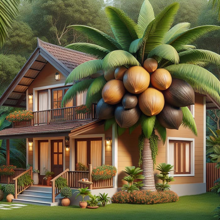 Charming House with Black Coconuts and Lush Backyard