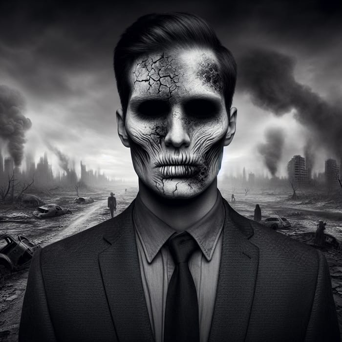 Apocalyptic Black and White Figure Without Eyes or Features