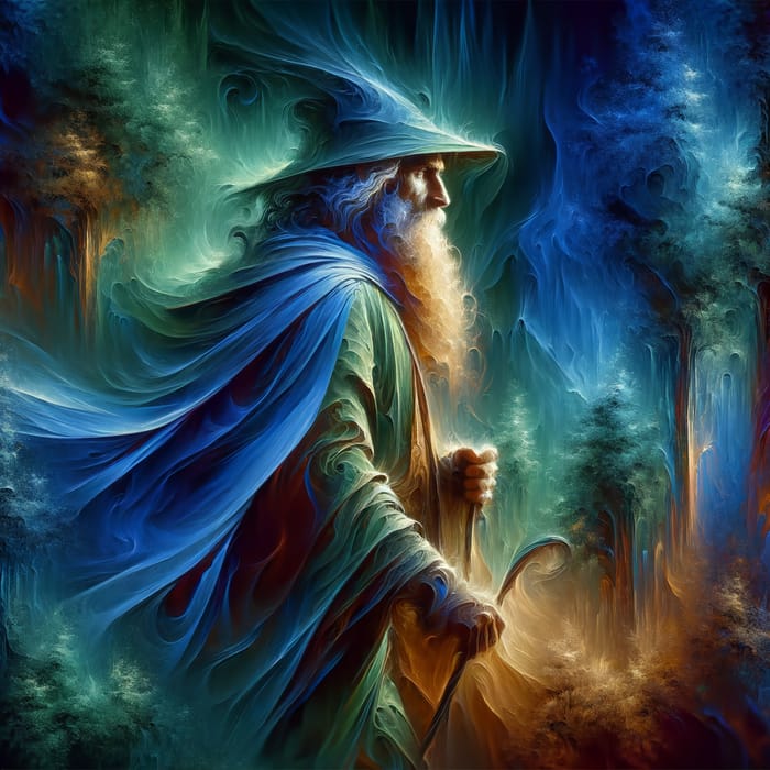Enigmatic Figure in Dark Forest: Tolkien-Inspired Artwork and Fantasy Lore