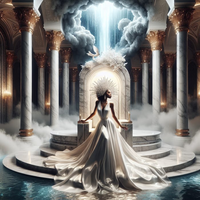 Glowing Woman in New Jerusalem Throne Room with Holy Spirit and Tree of Life