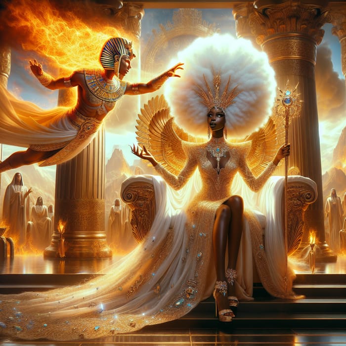 Egyptian Jesus and Divine Black Queen in Glowing Revelation Scene