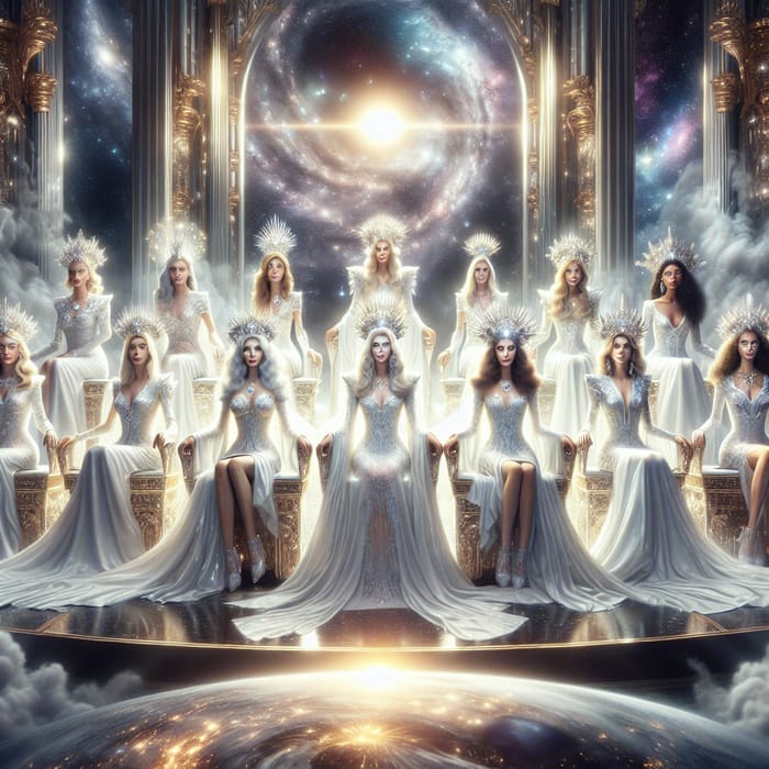 Celestial Throne Room: Twelve Exalted Women in Divine Apparel