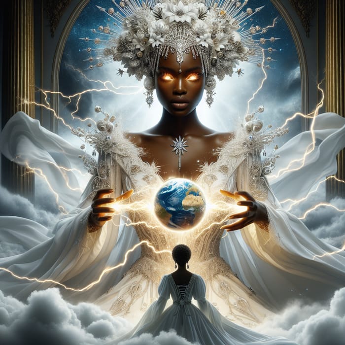Divine Black Queen Healing Earth with Celestial Power