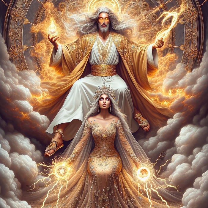 Arabic Jesus in Glowing Fire Overseeing Queen on Throne