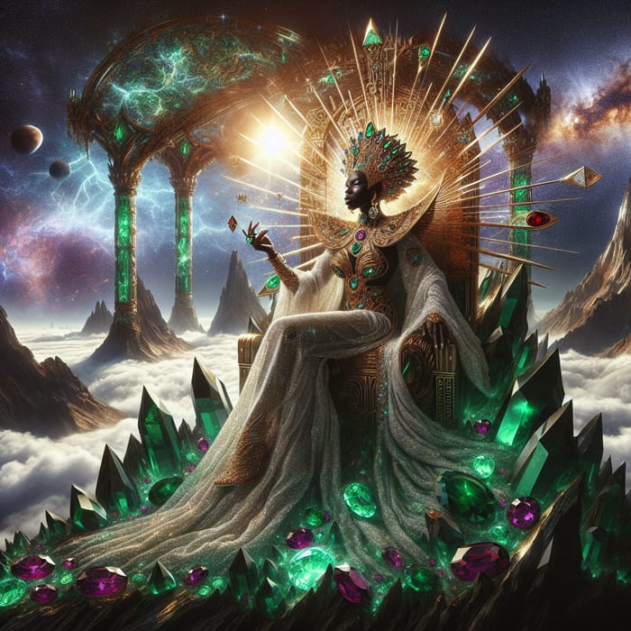 Majestic Black Woman with Emerald and Ruby Crown | Divine Aura