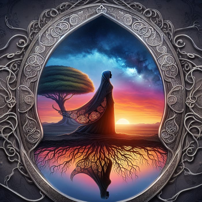 Journey of Self-Discovery: Mirror Reflection, Sunrise, Tree Symbolism
