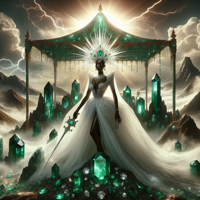 Regal Black Woman on Emerald and Ruby Mountain | Divine Presence
