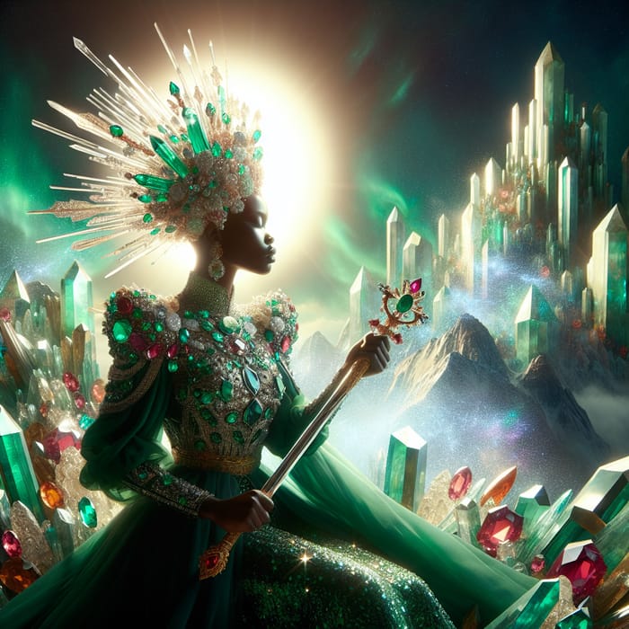 Majestic Emerald Warrior atop Jeweled Mountain