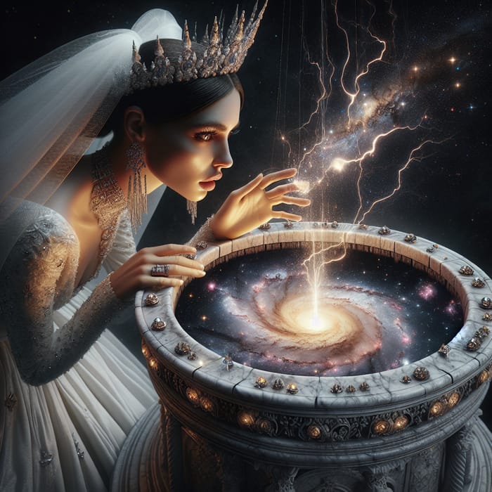 Celestial Bride: Galaxy Illumination in Marble Well