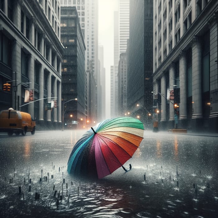 Rainy Urban Scene: Umbrella on Street