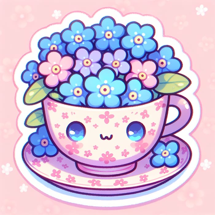 Cute Teacup and Saucer Sticker Logo | Playful Kawaii Art