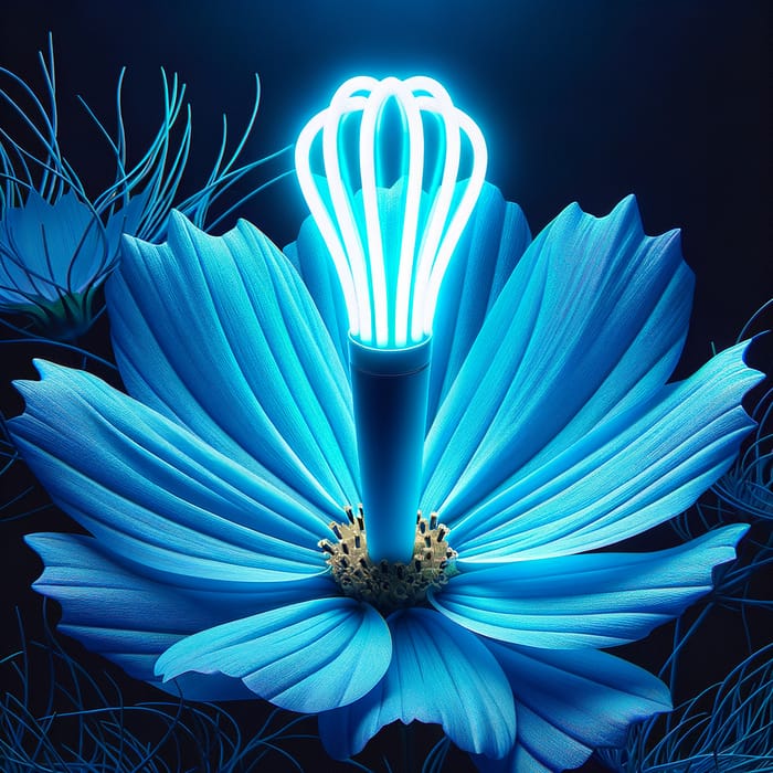 Enchanted Cosmos Flower Illuminated by Sky Blue Light Stick