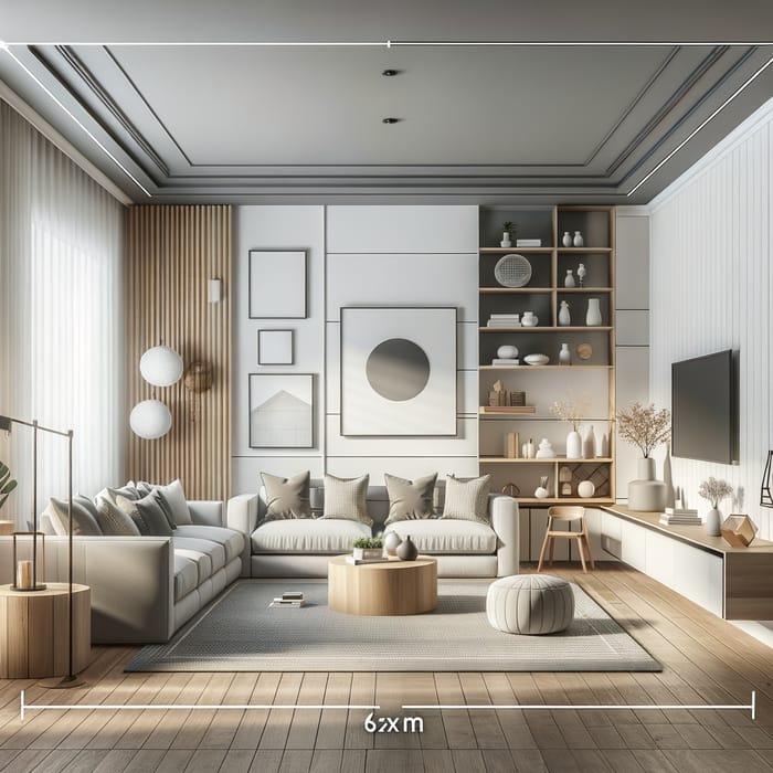 Contemporary Living Room Design | Light Grey & Beige Decor | 6x4m Size