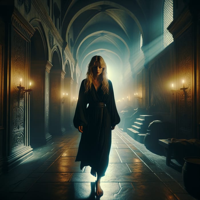 Blonde Woman in Mysterious Medieval Ambiance - Fantasy Cinematic Experience