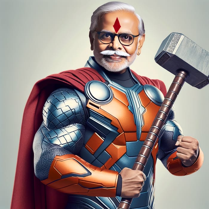 Narendra Modi as Indian Prime Minister transforms into powerful Thor superhero