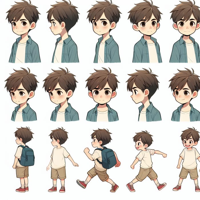 Ghibli Studio Boy Character Art | Various Poses and Views