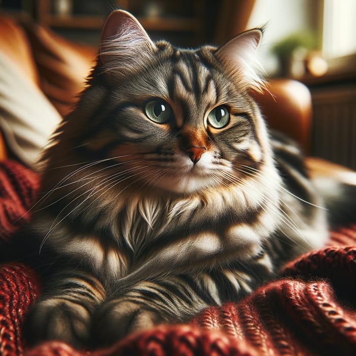 Beautiful Tabby Cat Relaxing with Green Eyes