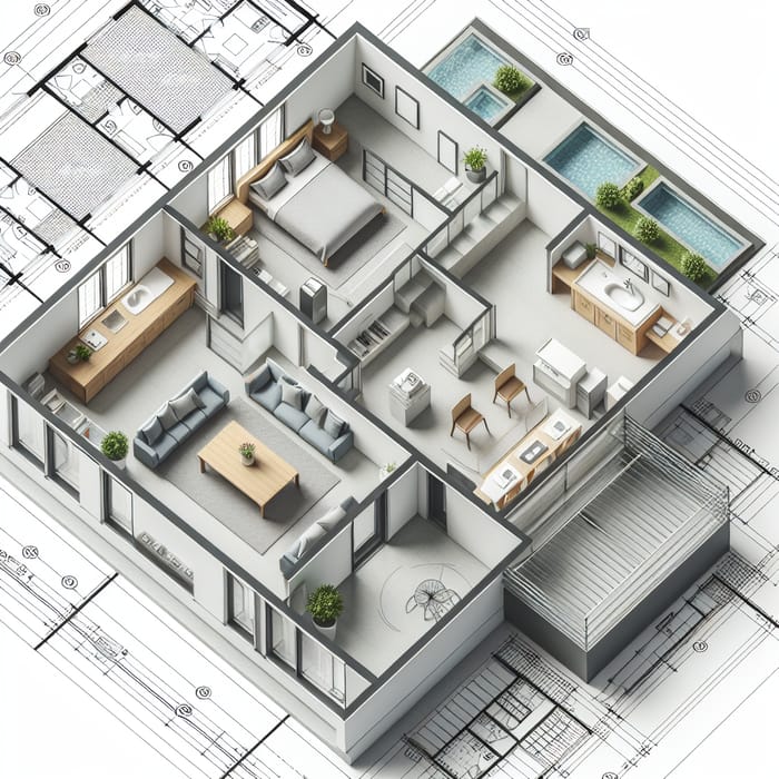 3-Bedroom House Floor Plan with 2 Bathrooms, Living Room, Kitchen & Front Area