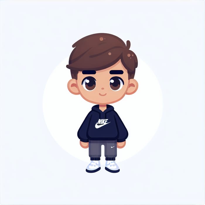 Stylish Boy with Short Brown Hair in Navy Sweatshirt and Nike Gray Pants