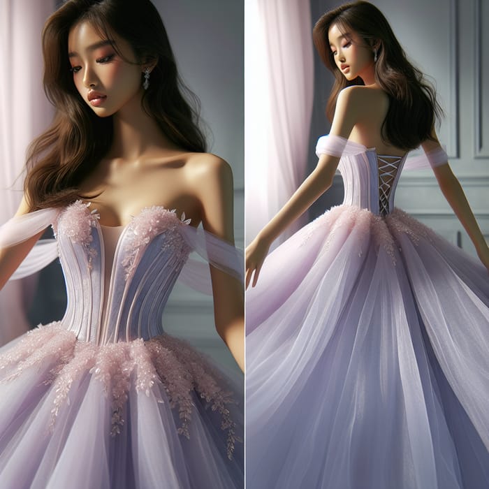 Simple Princess Prom Look Graceful Princess in Pastel Purple Prom Dress with Mesh Detail | AI Art ...