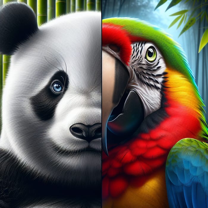 Panda and Parrot: Captivating Animal Face-off